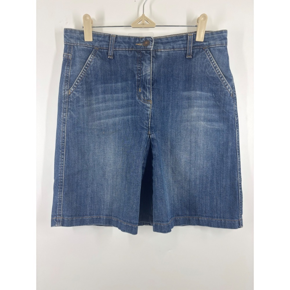 Boden Womens Blue Denim Mini Skirt Kick‎ Pleat Stretch Cotton Size US 8R
